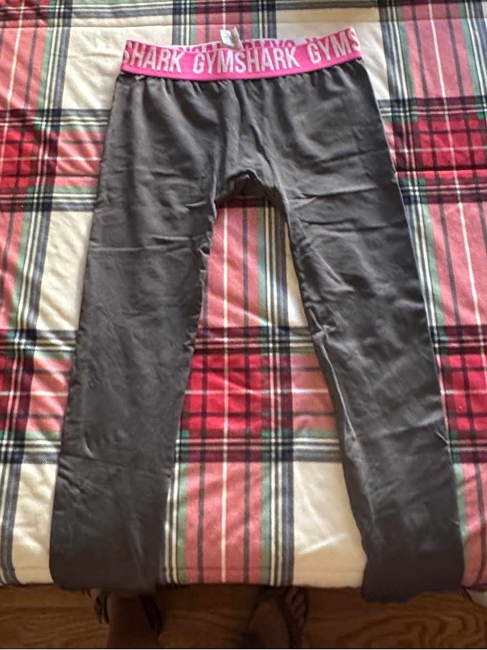 Gymshark Kids Gray Leggings with Pink Logo Waistband